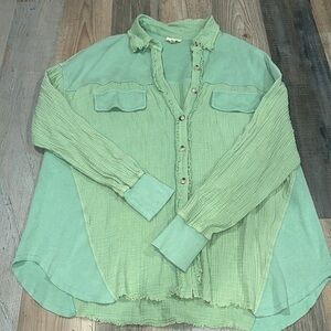 Oddy Sage green button up top
